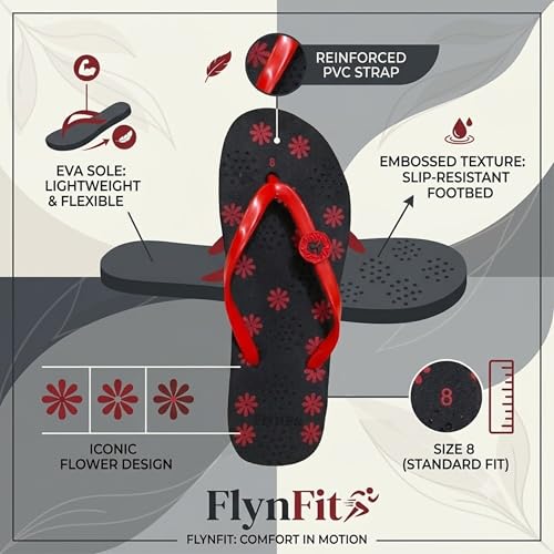 Image of Women's Flip Flops, Red Color,Floral Print, Casual Slippers