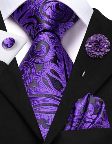 Image of Hi-Tie Men's Tie Lapel Pin Set Pocket Square Cufflinks Formal Woven Silk Tie Sets Wedding Party