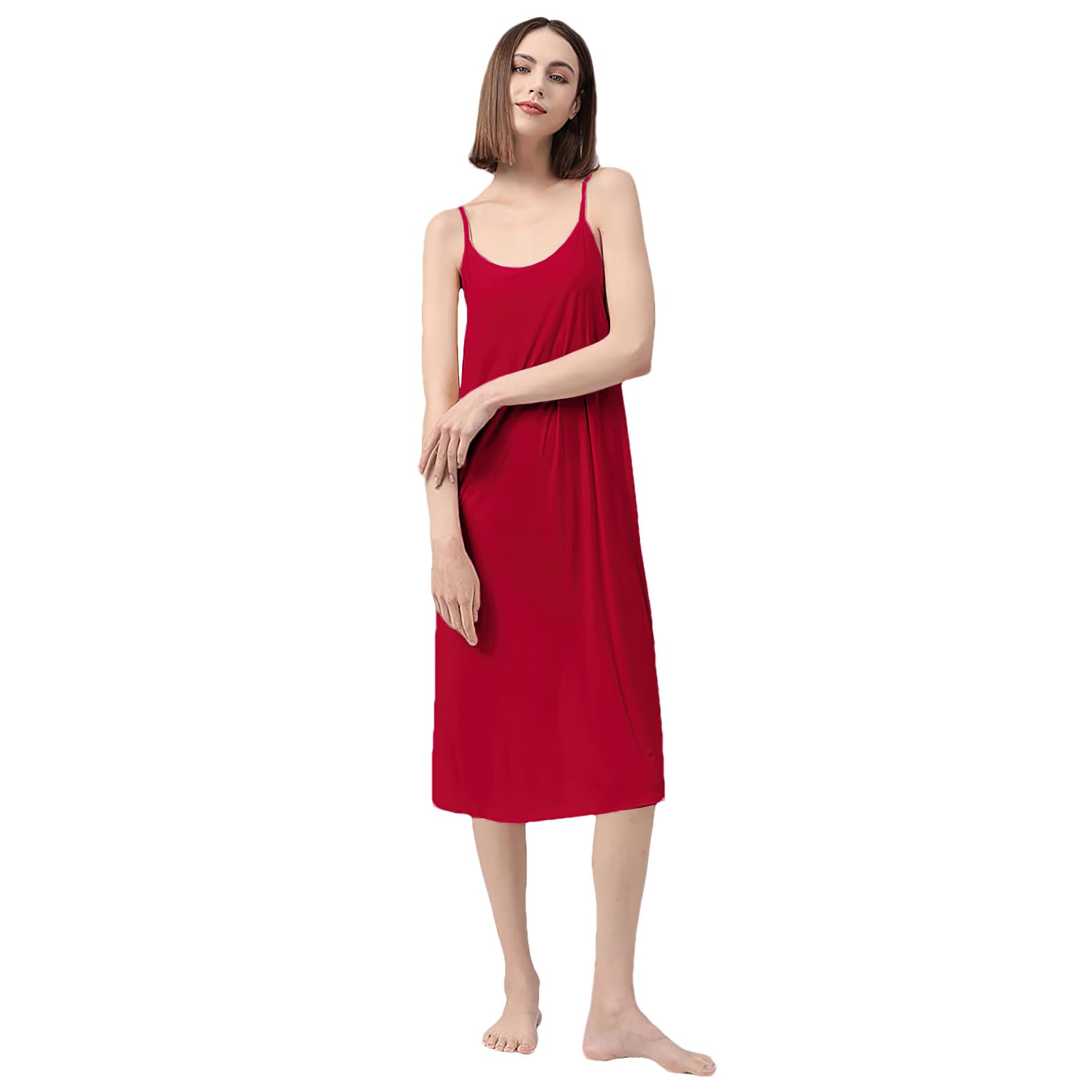 Femme Grande Taille Fond de Robes Longue avec Bretelles Jupon sous Robe Chemise de Nuit sans Manches (S-5XL)