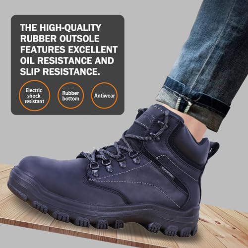 Image of Mens Non Slip Steel Toe Work Shoes with 2 Different Insoles Waterproof & Oil Resistant ASTM F2413