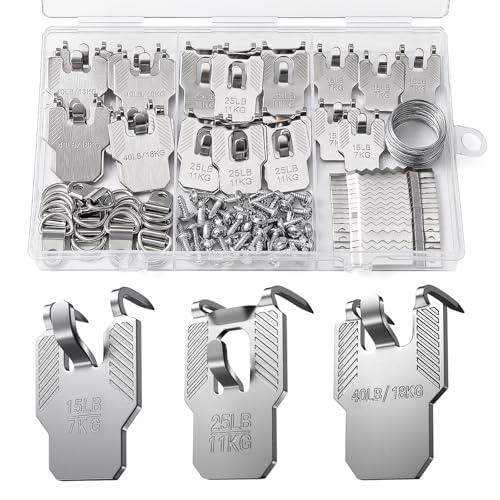 Image of 111Pcs 15 25 40 LB Picture Hanging Hooks for Drywall Kit No Damage | Wall Picture Hangers Claw Hardware Tool Free Heavy Duty Wall Hanger for Room Office Mirror Photo Poster Frame Decor