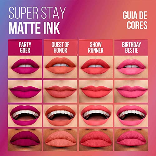 Image of MAYBELLINE New York Super Stay Matte Ink Liquid Lipstick, Transfer-Proof, Long-Lasting, Limited-Edition Birthday-Cake-Scented Shades, Guest of Honor, 0.17 Fl Oz