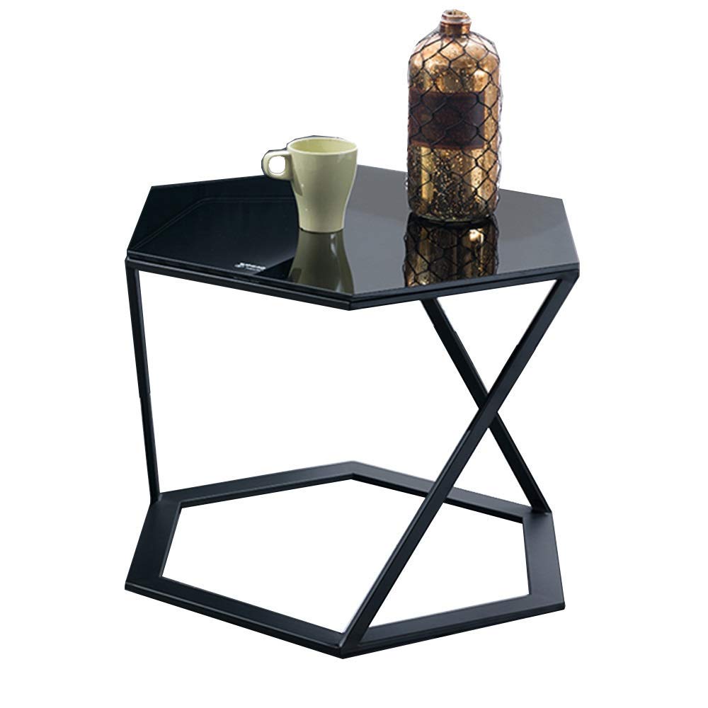 Table basse ronde en verre trempé noir 60x50cm