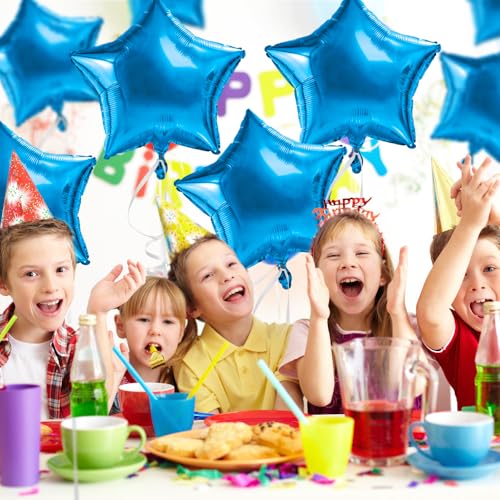 Image of Star Balloons, 18 Inch Foil Balloons, 10 PCS Star Balloons Foil, Blue Star Foil Balloons Set Mylar Balloons Blue Balloons Star for Birthday Party Anniversary Wedding Baby Shower New Year Decorations