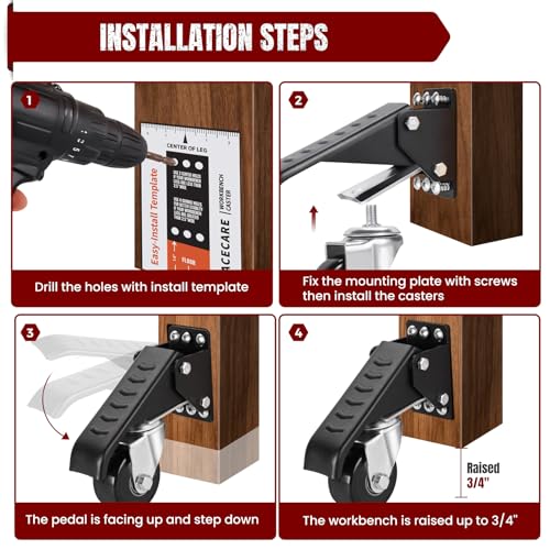 Spacecare SPWC009 Workbench Casters Retractable Casters Kit 900Lbs thumb #2