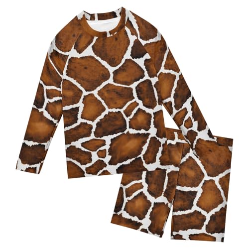 Aflyko Kids' Bathing Suit Set Watercolor Giraffe Print Long Sleeve Swim Tops with Shorts Summer Vacation Pool Party Rashguard Fun Cute Infant Beachwear, 4T Multicoloured