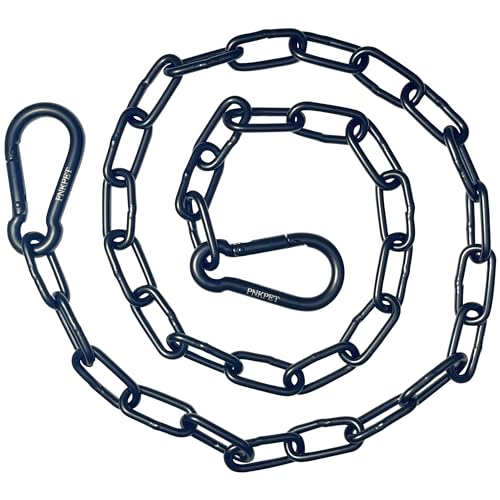 PNKPET 304 Stainless Steel Gate Chain 550lbs Capacity - 40" x 5/32" with M7 Carabiners, Chain Link Gate Latch for Outdoor Fence Livestock,Safety Hanging Metal Chain with 2 Carabiners, Black