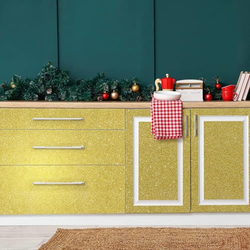Image of Golden Glitter Wallpaper Stick and Peel Contact Paper Decorative Self Adhesive for Cricut Sticker Paper Window Christmas Decor Letters Mugs Craft Project 16 x 240 Inch