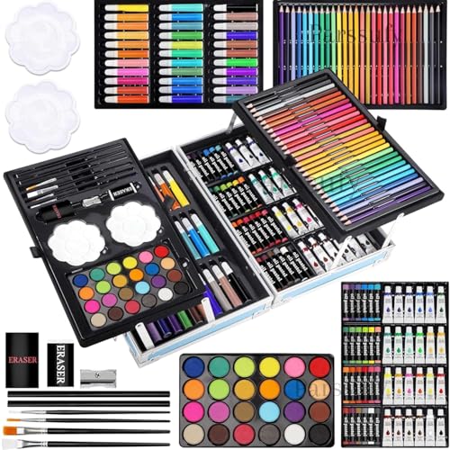 Image of Parssufy 145-Piece Art Set for Kids with Unicorn Storage Case | Drawing & Painting Kit with Oil Pastels, Watercolors, Sketch Pens, Color Pencils | Art & Craft Supplies (145-unicorn (Pink))