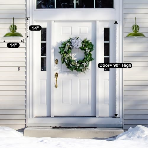 Image of 14 Inch Dome Outdoor Gooseneck Barn Lights Olive Green Farmhouse Exterior Wall Lights for Porch, 2Pack Patio Barn Style Wall Mount Gooseneck Lighting for House, Garage