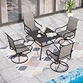 Sophia & William Patio Dining Set 5 Pieces Outdoor Furniture Set for 4 Patio Swivel Chairs Textilene Padded with 1 Metal Umbrella Table 6 Person for Lawn Garden