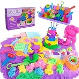 Fweir Sensory Bin for Boy Girl Kid Toy,50+Pieces Play Sand Kit with Sandbox, 3.5lbs Color Sand, 27 Molds Including Mermaid & Unicorn, Cake Cups, Waffle, Sensory Toys for Girl Toddler Ages 3-8