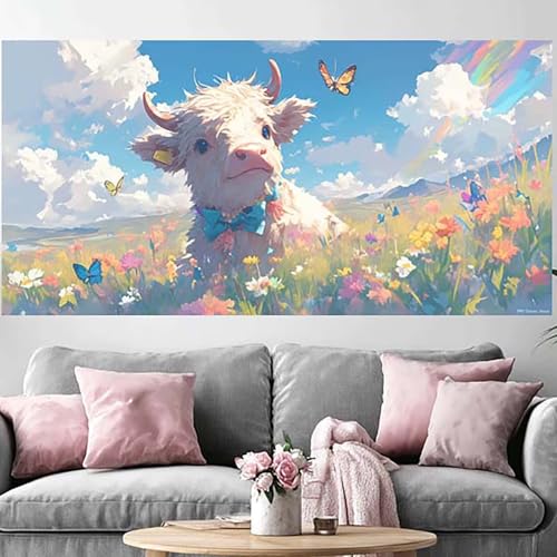 Diamond Painting Bétail Des Highlands 5D kit complet grand format 50x100cm pour adulte