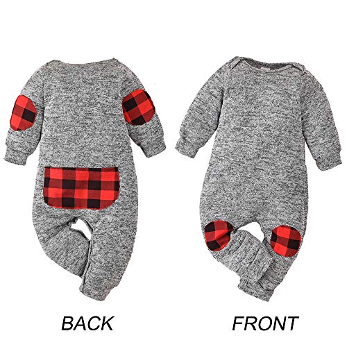 Newborn Baby Boys Girls Buffalo Plaid Christmas Outfits Romper Infant One Piece Christmas Clothes Jumpsuit With Hat Grey #TOP1