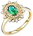 WHOIY Auténtica joya de oro amarillo de 18 quilates, solitario, forma de flor, 0,5 ct, esmeralda ovalada, con diamantes de 0,24 ct, regalo para el colegio, Oro amarillo de 18 quilates, Emerald