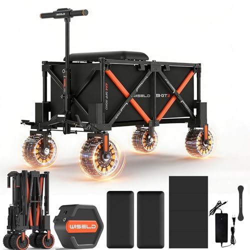 WISELD GT3 4WD Off Road Electric Wagon Cart with Seat*2, Dynamic Load 772 LBS, 3000W All Terrain Utility Beach Wagon, Reverse Function, Precision Steering, Climbing, 2 Modes for Family Outing