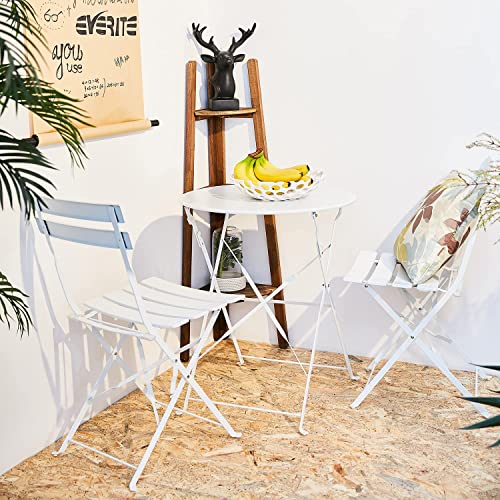 Grand Patio 3-Piece Steel Foldable Bistro Set, 2 Chairs And 1 Table, Weather-Resistant Outdoor/Indoor Conversation Set For Patio, Yard, Garden-White #TOP6