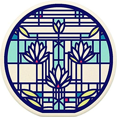 CoasterStone Set of Two Waterlilies Car Coaster, Fits Most Cup Holders for Auto Truck RV or Boat, Frank Lloyd Wright Blue