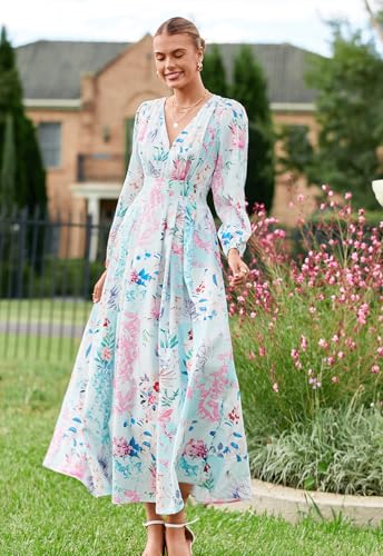 Image of Maxigerui Women's Long Sleeve Floral Maxi Dress 2026 Spring Summer Wedding Guest Dress