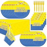 Yellow Big Eyes Cartoon Birthday Party Supplies, Cartoon Movie Themed Paper Plates and Napkins Set, 40 Plates and 20 Napkins Forks And Tablecovers, for Kid Boy and Girl Happy Birthday Party Supplies