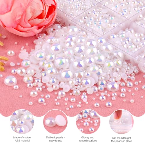 Image of 13000Pcs Flatback Pearls for Crafting (White AB), Assorted Size 2 /3 /4 /5 /6 /8 /10mm Half Pearl with 3Pcs 10ml B7000 Jewelry Glue, Bedazzling Bead for DIY Crafts Clothing Tumblers Shoes Nail Art