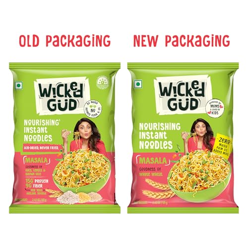 Image of WickedGud Nourishing Masala Instant Noodles, Pack of (69 gm x 6)| Healthy Noodles | Whole Wheat | Whole Wheat | No Maida | No Palm Oil | No Added MSG |Source of Protein | High Fibre | Cholesterol Free