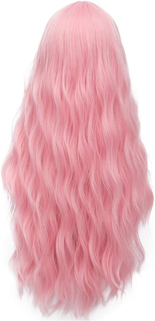 Probeauty Long Pink Wig Light Pink Wigs for Women Synthetic Heat Resistant Curly Wave Cosplay Wig for Halloween Costume