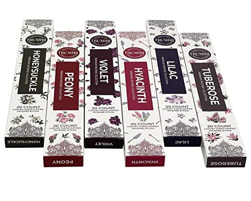 Blossom Incense Kit Variety Pack & Incense Holder - Gift Set - 120 Inciensos Aromaticos (6 Fragrances X 20 Count Each) - Peony Honeysuckle Lilac Violet Hyacinth Tuberose - Natural Organic Non-Toxic #TOP1