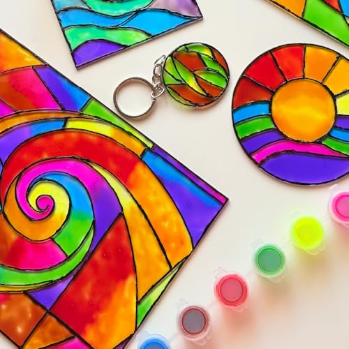 Image of The Crafthives Abstract Glass Painting Kit | DIY Stained Glass Style Art Set with Acrylic Templates, Colours, Brushes & Outliner | Creative Glass Painting Craft Kit for Kids Beginners Adults
