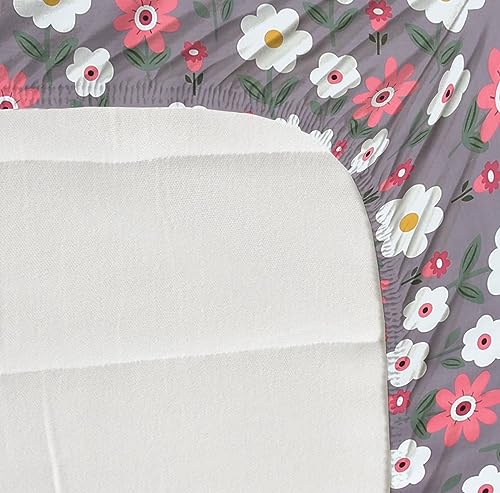 Image of NHD HOME Pure Cotton Elastic Fitted Bedsheets with 1 King Size Pillow Covers | Single Mattress Bed with All Around Elastic 210tc Supersoft | Size - 72 x 36 +6 inches | Floral Pink Grey