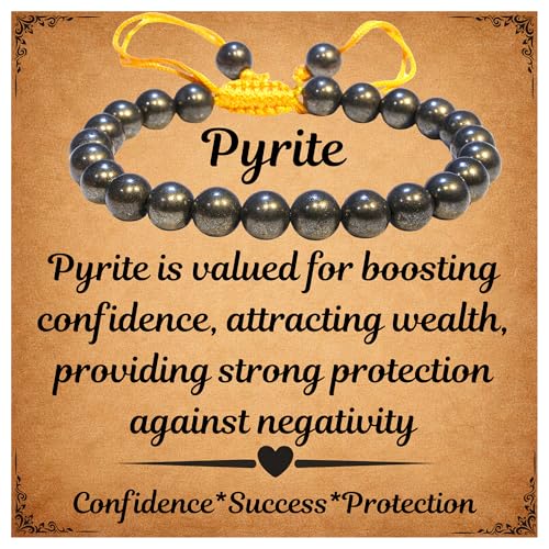 ANAYA AGATE Healing Crystal Bracelet – Chic Gemstone Bracelet for Men and Women – 8mm Round Bead Bracelets for Spiritual Healing, Protection, Positive Energy - Pyrite