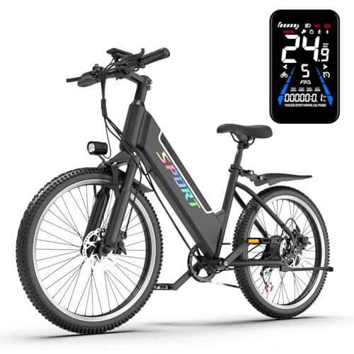DEEPOWER 26' Bicicleta eléctrica, Bici Eléctrica con Batería Extraíble 48V 7.8Ah, Autonomía de 25-30 KM, Suspensión Delantera, Bicicleta Eléctrica de Montaña para Adultos