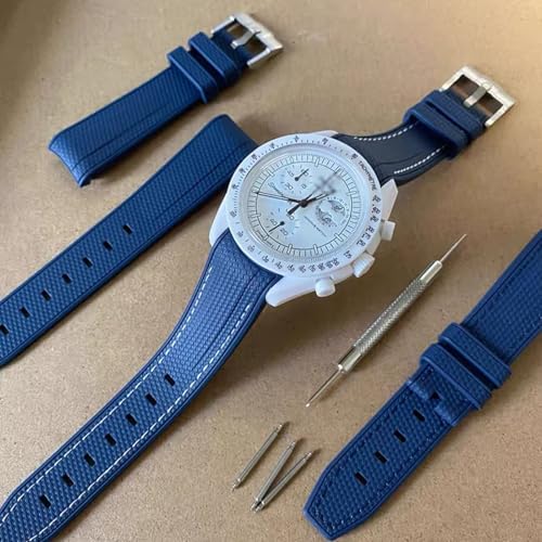 Image of Silicone Rubber Bands for Omega X Swatch Moonswatch Watch Strap 20mm Curved End Weave Style Premium Silicone Rubber Replacement Strap Women Men,for Omega Swatch Moonswatch Speedmaster