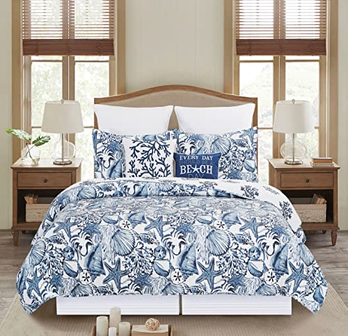 C&F Home Blue Coast Shells Queen Bedspread Full/Queen Blue
