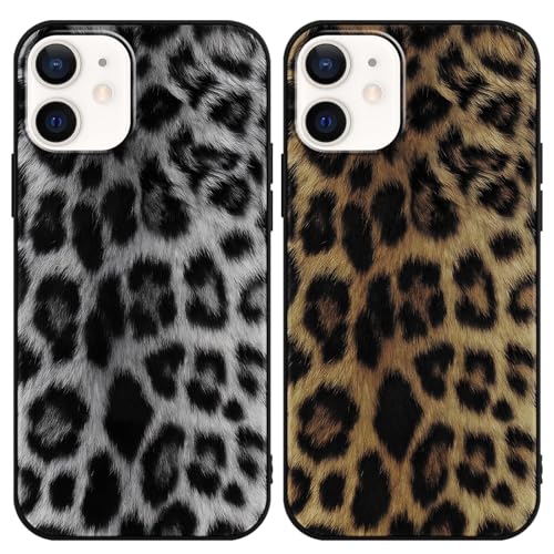 Saqmkil 2 Piezas Funda para iPhone 12 Mini 5,4'', Suave Silicona TPU Case Protector de Cámara Carcasa, Aesthetic Leopardo Mujeres Diseño de Dibujos Antigolpes Protector Case para iPhone 12 Mini