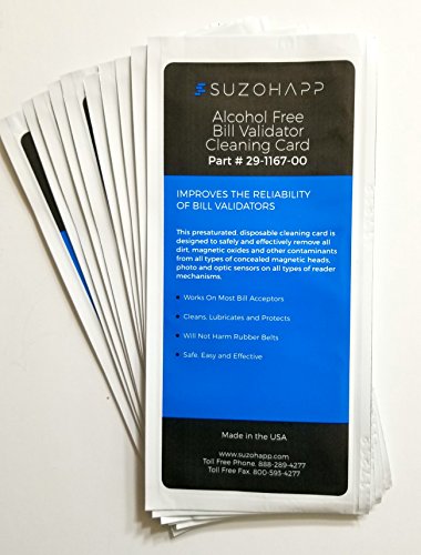 "Alcohol Free" Dollar Bill Validator / Acceptor Pre-saturated Cleaning Card 10/pk