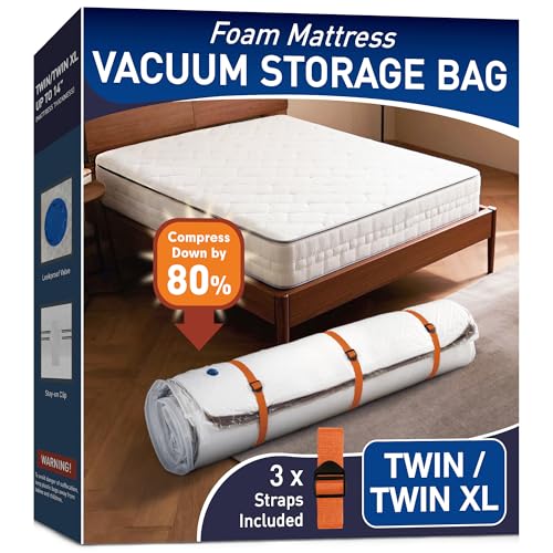LVYSHOW Mattress Vacuum Storage Bag for Memory Foam, Latex and Hybrid Mattress, Easy Moving and Storage (Twin/Twin XL Size)