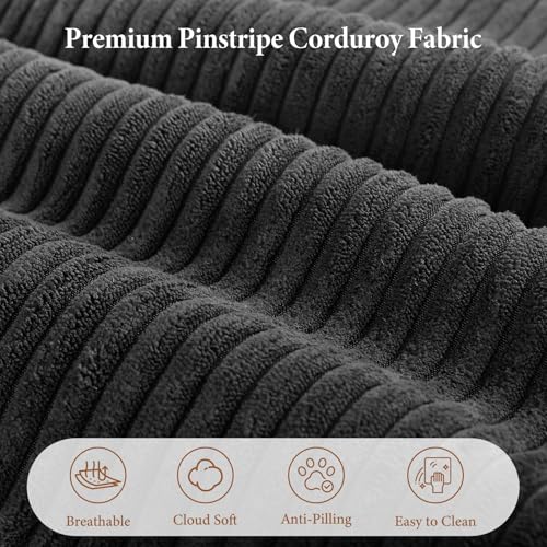 Image of Vesgantti Oversized U Shaped 7 Seater Boneless Couch with Chaise, Black | Modular Sectional Couch with Ottoman, Deep Seat Sofa for Living Room, Pinstripe Corduroy, No Assembly Compressed Large Sofa