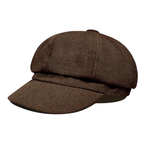 PivotWing Hats for Women Breathable Comfortable Beret Soft Daily Womens Hats Vintage Casual Fashion Newsboy Hat Cotton Linen Fashionable Irish Paperboy Baker Boy Cap Cabbie Berets, Brown 7
