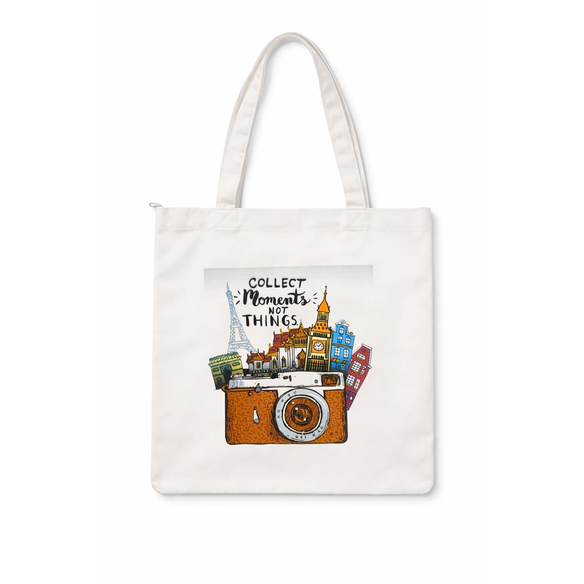 Off White Canvas Tote Bag for Women | Reusable Aesthetic Shopper Bag for Shopping College Work and Grocery (39 X 34 Cm)-image-2