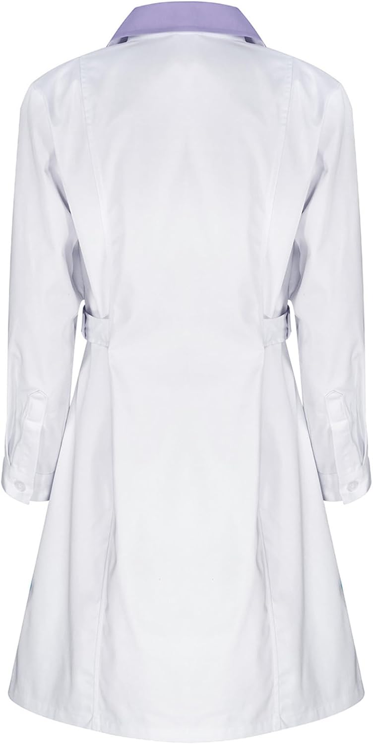 Women's Lab Coat Long Sleeve Professional Coat Notch Lapel Big Pockets Uniform Purple Curved Lapel XX-Large