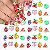 72Pcs Cute Fruit Nail Art Charms 3D Resin Apple Pineapple Watermelon Design Summer Nail Rhinestones Grape Cherry Nail Charms Strawberry Nail Jewelry Carrot Fruit Nail Gems Crystal Peach Nail Supplies