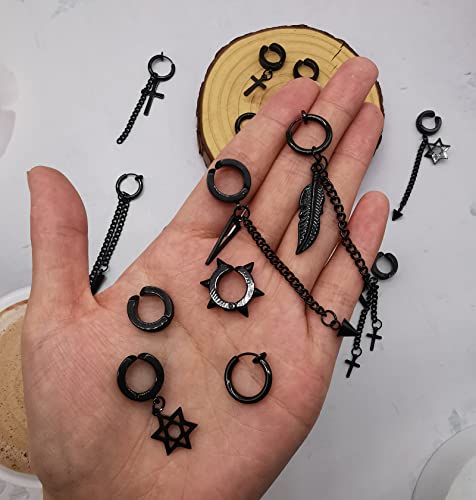 Finzor 17Pcs Clip On Earrings For Men Women Stainless Steel Fake Non Piercing Dangle Earrings Black Clip On Fake Earring Set #TOP5