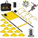 YGORTECH Agility Leiter Geschwindigkeitstrainings-Set – 6 m Agility Leiter, 12 Fußballkegel, 4 Hürden, Springseil, Lauffallschirm, Fußball- und Basketball-Trainingsgerät für Kinder, Jugendliche