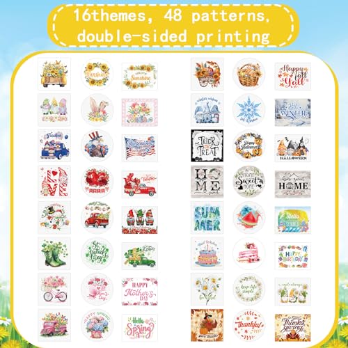 48 Pcs Interchangeable Seasonal Tiered Tray Decor Set Farmhouse Spring Easter Tiered Decorations Include Wood Frames with Ladders Cards Bow Knot, Tray Not Included(Lovely Color,Holiday)