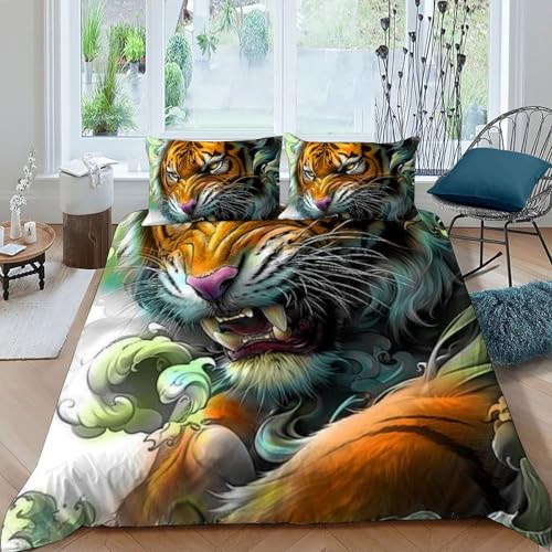 Housse de couette tigre impression 3D haute définition microfibre King Size - 3