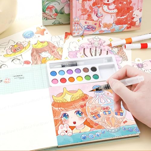 Image of MASTANO Watercolor Painting and Doodle Set for Kids - DIY Graffiti Coloring Note-Book Magic Books with Pigments and Paper, Suitable for Kindergarten and Kids Art Projects with Color (Princess)