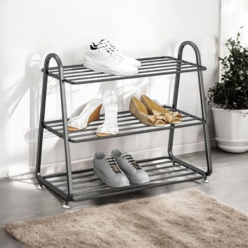 Image of MetalTouch 3-Tier Metal Shoe Rack for Entryway, Closet, or Bedroom ? Stackable & Space-Saving Shoe Organizer Shelf ? Rustproof, Heavy-Duty Storage ? Black