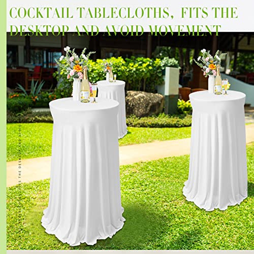 32 X 43 Inch Round Spandex Cocktail Tablecloths With Skirt Cocktail Round Table Cover Spandex Stretch Round Tablecloth Skirt For Fitted High Top Table Bar Wedding Party Banquet (White) #TOP4
