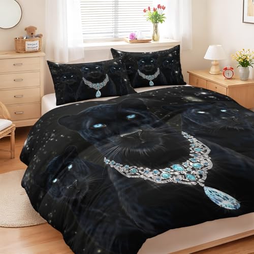 Parure de lit panthère noire 140x200 anti-plis et confortable